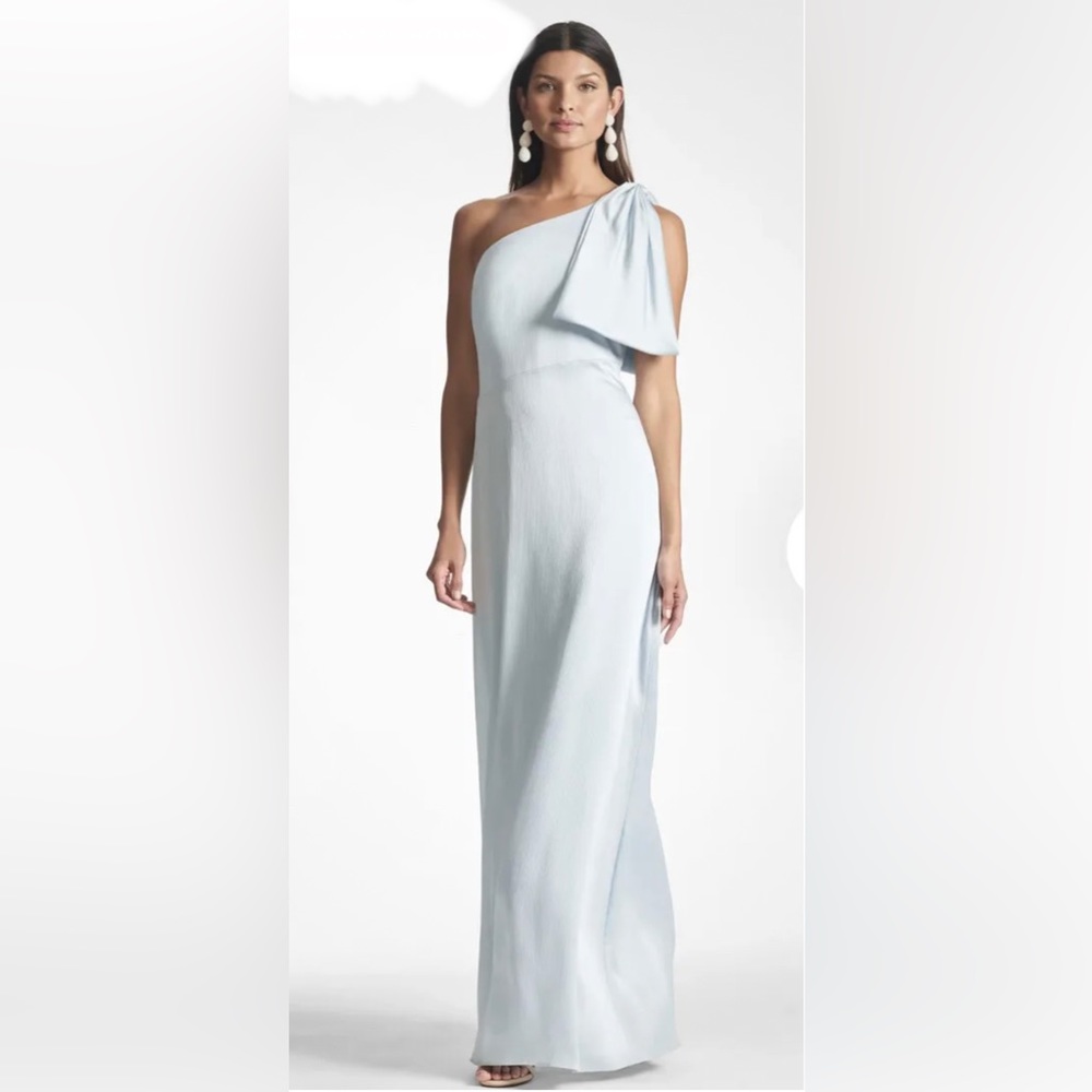 Sachin & Babi Chelsea A-Line Maxi Gown Women's 12 Blue One Shoulder Bow NWT